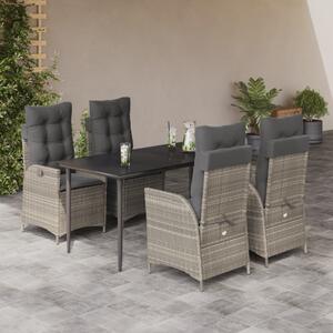 5részes világosszürke polyrattan kerti étkezőgarnitúra párnával