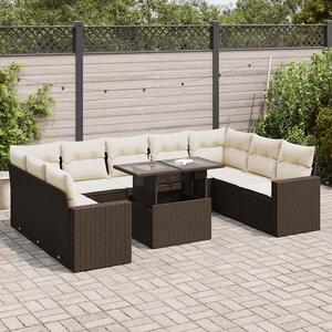 10 részes barna polyrattan kerti ülőgarnitúra párnákkal