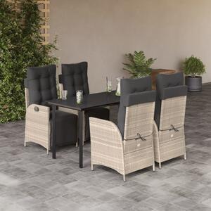 5részes világosszürke polyrattan kerti étkezőgarnitúra párnával