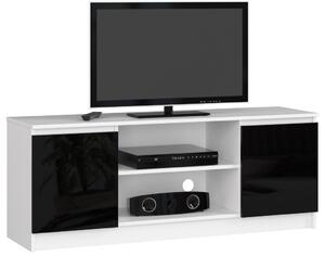 AKORD Modern TV Szekrény 140 Fehér Magasfényű Fekete Ajtókkal