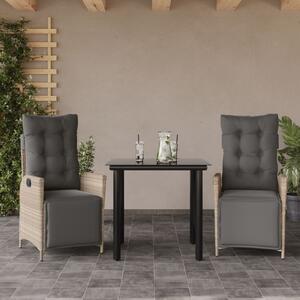 3részes világosszürke polyrattan kerti étkezőgarnitúra párnával