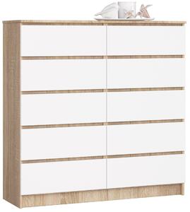 AKORD CLP K120 Komód Sonoma Tölgy Fehér 10-Fiókos Laminált