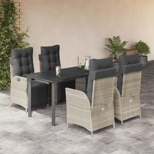 5részes világosszürke polyrattan kerti étkezőgarnitúra párnával