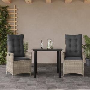 3részes világosszürke polyrattan kerti étkezőgarnitúra párnával