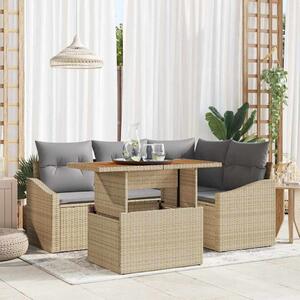 Kerti Kanapé Szett tárolóval 5 pcs Bézs Poli rattan