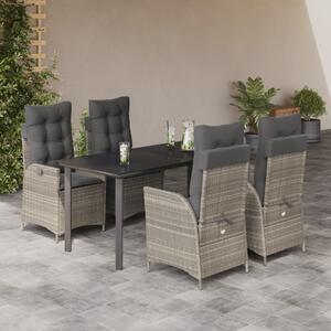 5részes világosszürke polyrattan kerti étkezőgarnitúra párnával