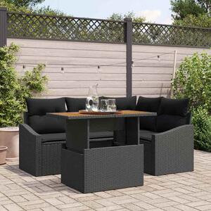 Kerti Kanapé Szett tárolóval 5 pcs Fekete Poli rattan
