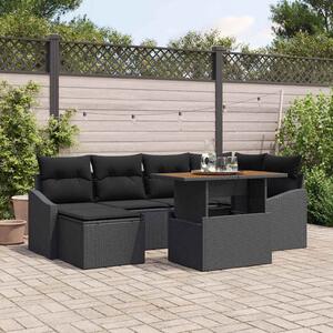 Kerti Kanapé Szett tárolóval 7 pcs Fekete Poli rattan
