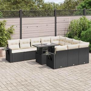 11 részes fekete polyrattan kerti ülőgarnitúra párnákkal