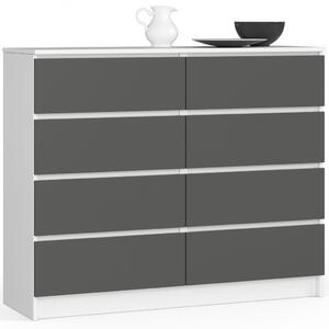 AKORD CLP 120 Komód Laminált Fehér-Szürke 8 Fiókos