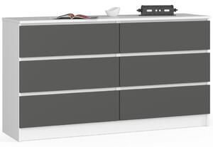 AKORD CLP 140 Komód Laminált Fehér-Grafitszürke 6 Fiókos