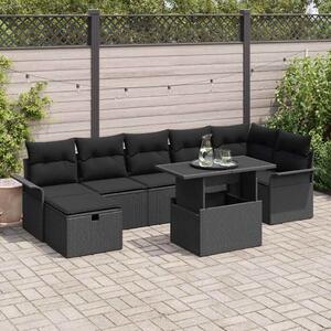 Kerti Kanapé Szett párnával tárolóval 8 pcs Fekete Poli rattan