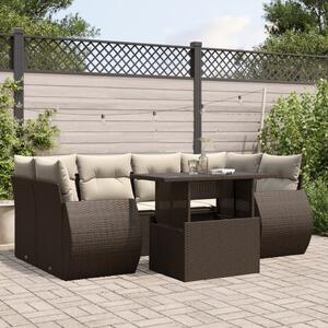 7 részes barna polyrattan kerti ülőgarnitúra párnákkal