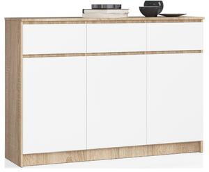 AKORD CLP K140 Komód Laminált Sonoma Tölgy Fehér 3 Ajtós 3 Fiókos