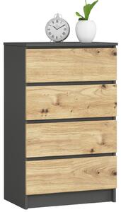 AKORD CLP K60 Fiókos Komód Laminált Grafitszürke/Artisan Tölgy