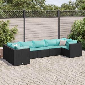 7 részes fekete polyrattan kerti ülőgarnitúra párnákkal