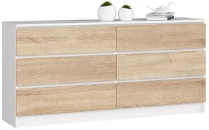AKORD CLP K160 Komód Laminált Fehér-Sonoma 6 Fiókos