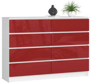 AKORD K140 Modern Magasfényű Piros Komód 8 Fiókkal