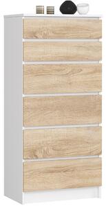 AKORD CLP K60 Fiókos Komód Laminált Fehér-Sonoma 6 Fiókos