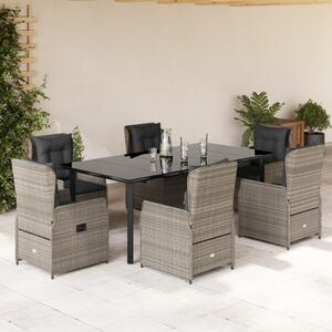 7 részes világosszürke polyrattan kerti étkezőszett párnával