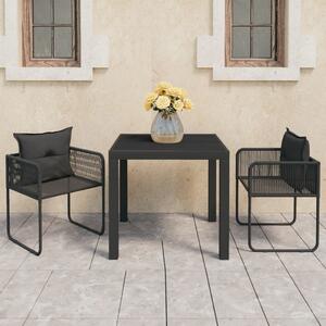 3 részes fekete PVC rattan kerti étkezőgarnitúra