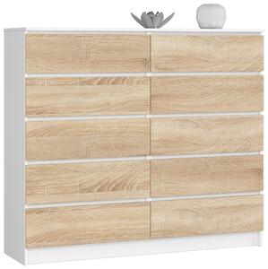 AKORD CLP K140 Komód Laminált Fehér/Sonoma Tölgy 10 Fiókos