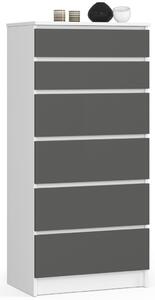 AKORD CLP K60 Fiókos Komód Laminált Fehér-Szürke 6-Fiókos