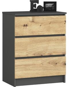 AKORD CLP K60 Komód Laminált Grafitszürke Artisan Tölgy 3 Fiókos