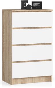 AKORD K60 Sonoma Komód 4 Fiókos Laminált Fehér