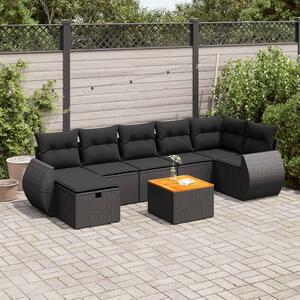 8 részes fekete polyrattan kerti ülőgarnitúra párnákkal