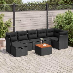 8 részes fekete polyrattan kerti ülőgarnitúra párnákkal