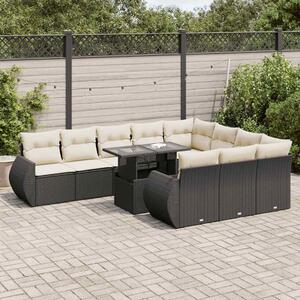11 részes fekete polyrattan kerti ülőgarnitúra párnákkal