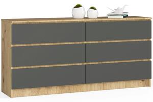 AKORD CLP Artisan Komód 6 Fiókos Laminált Tölgy Szürke