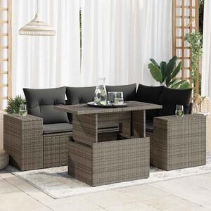 5 részes szürke polyrattan kerti ülőgarnitúra párnákkal