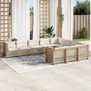 10 részes bézs polyrattan kerti ülőgarnitúra párnával