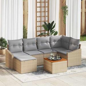Kerti Kanapé Szett 7 pcs Beige és Világosszürke polirattan