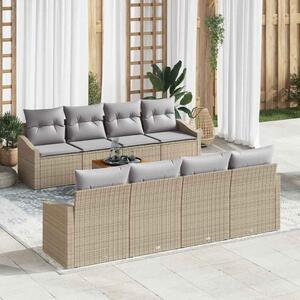 Kerti Kanapé Szett 9 pcs Beige és Világosszürke polirattan