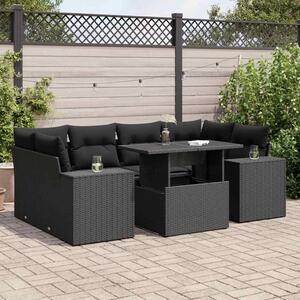 7 részes fekete polyrattan kerti ülőgarnitúra párnával