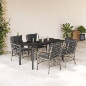5részes világosszürke polyrattan kerti étkezőgarnitúra párnával