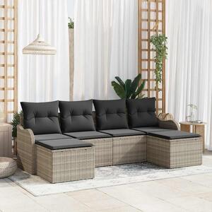 Kerti Kanapé Szett párnával 6 pcs Világosszürke Poli rattan