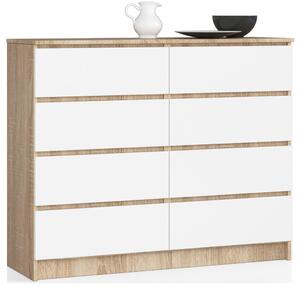 AKORD CLP Modern Komód 8 Fiókos Sonoma Tölgy Fehér Matt