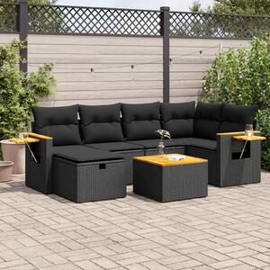 7 részes fekete polyrattan kerti ülőgarnitúra párnával
