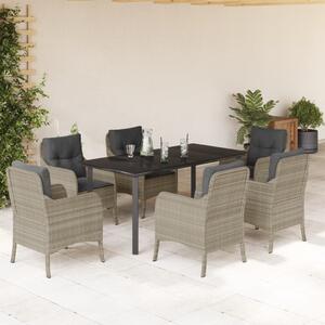 7 részes világosszürke polyrattan kerti étkezőszett párnával