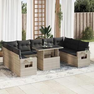 10 részes világosszürke polyrattan kerti ülőgarnitúra párnákkal