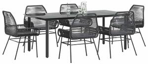 7 részes fekete polyrattan üveg kerti étkezőgarnitúra párnákkal