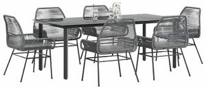 7 részes szürke polyrattan üveg kerti étkezőgarnitúra párnával