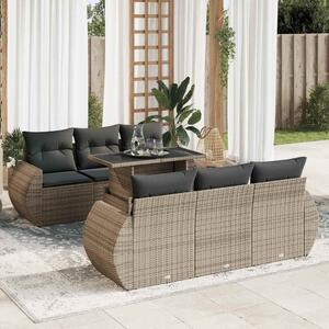 7 részes szürke polyrattan kerti ülőgarnitúra párnákkal