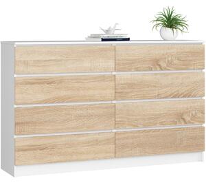 AKORD CLP 160 Komód Laminált Fehér-Sonoma Tölgy 8 Fiókos