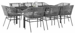 9 részes szürke polyrattan üveg kerti étkezőgarnitúra párnával