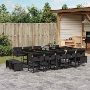 15 részes fekete polyrattan kerti étkezőgarnitúra párnákkal